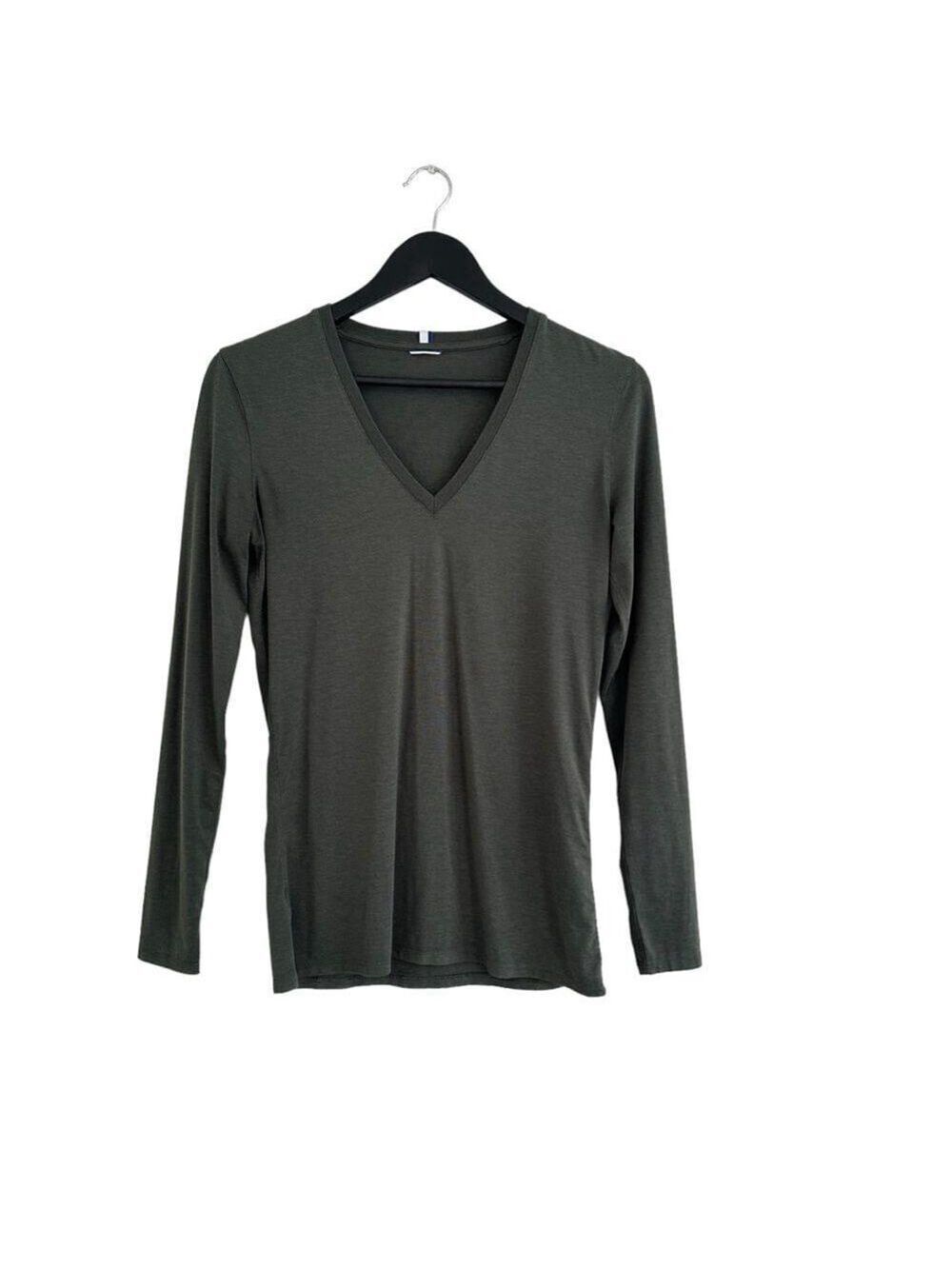Kit And Ace Long Sleeve V neck Shirt Dark Green Small